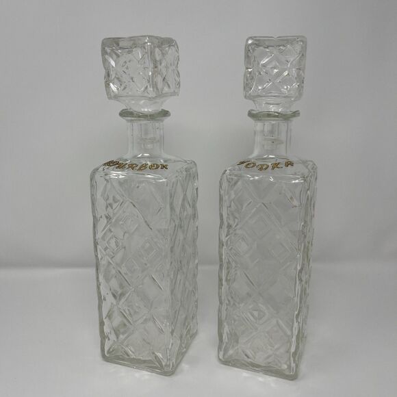 2x Vintage Thatcher Glass Diamond Pattern Liquor Decanter 1962, Bourbon & Vodka - Picture 3 of 16